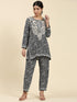 Samma Chikankari Co-ord set in Polysilk for Women- Black With Golden